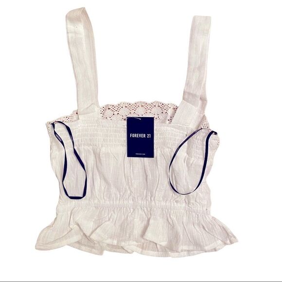 Forever 21 White Embroidered Lace Woven Top NWT Sz Small - Picture 5 of 6